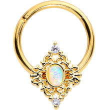 Load image into Gallery viewer, 16G 3/8 White Synthetic Opal Gold Tone Oval Hinged Segment Ring
