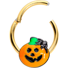 将图片加载到图库查看器，16G 3/8 Gold Tone Spider Pumpkin Halloween Hinged Segment Ring
