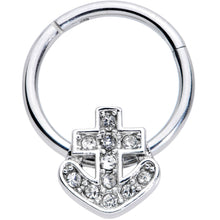 将图片加载到图库查看器，16G 3/8 Clear Gem Nautical Anchor Hinged Segment Ring
