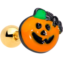 Load image into Gallery viewer, 16G 1/4 Gold Tone Spider Pumpkin Halloween Cartilage Tragus
