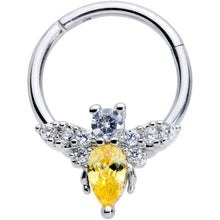 Load image into Gallery viewer, 16G 3/8 Yellow CZ Gem Bee Hinged Segment Ring
