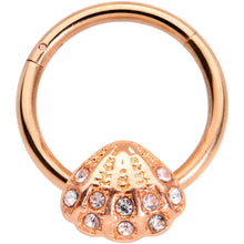 Load image into Gallery viewer, 16G 3/8 Clear Gem Rose Gold Tone Shell Hinged Segment Ring
