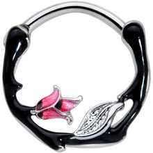 将图片加载到图库查看器，16G 3/8 Pink Flower Black Cartilage Clicker
