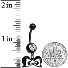Load image into Gallery viewer, Clear Gem Black Bow Panda Bear Dangle Belly Ring
