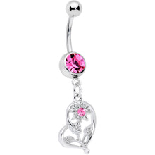 Load image into Gallery viewer, Pink Gem Blossoming Heart Flower Dangle Belly Ring
