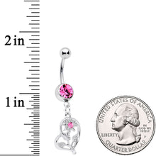 Load image into Gallery viewer, Pink Gem Blossoming Heart Flower Dangle Belly Ring
