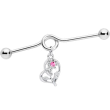 将图片加载到图库查看器，14G Pink Gem Blossoming Heart Flower Dangle Project Bar 38mm
