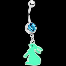 将图片加载到图库查看器，Aqua Gem Easter Bunny Glow in the Dark Dangle Belly Ring
