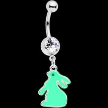 将图片加载到图库查看器，Clear Gem Easter Bunny Glow in the Dark Dangle Belly Ring
