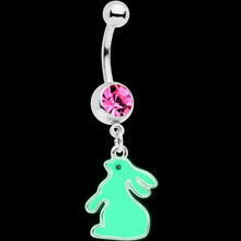将图片加载到图库查看器，Pink Gem Easter Bunny Glow in the Dark Dangle Belly Ring

