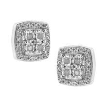 Load image into Gallery viewer, .925 Sterling Silver 1/4 cttw Round Cut Diamond Square Shape Milgrain Stud Earrings (I-J Color, I3 Clarity)
