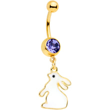 Load image into Gallery viewer, Purple Gem Gold Tone Easter Bunny Glow in the Dark Dangle Belly Ring
