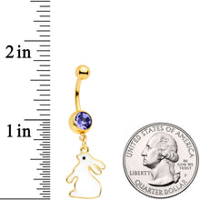 Load image into Gallery viewer, Purple Gem Gold Tone Easter Bunny Glow in the Dark Dangle Belly Ring
