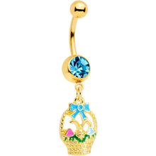 将图片加载到图库查看器，Aqua Gem Gold Tone Easter Basket Dangle Belly Ring
