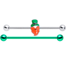 Load image into Gallery viewer, 14G Green Leprechaun St Patricks Day Industrial Barbell Set 38mm
