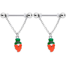 Load image into Gallery viewer, 14G 9/16 Green Leprechaun St Patricks Day Dangle Nipple Ring Set

