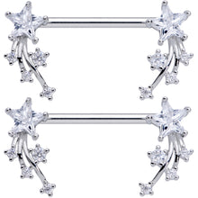 Load image into Gallery viewer, 14G 5/8 Clear CZ Gem Shooting Star Barbell Nipple Ring Set
