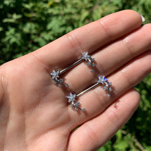 Load image into Gallery viewer, 14G 5/8 Clear CZ Gem Shooting Star Barbell Nipple Ring Set
