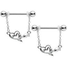 Load image into Gallery viewer, 14G 11/16 Love Rose Dangle Nipple Ring Set
