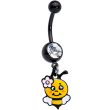 将图片加载到图库查看器，Clear Aurora Gem Black Happy Bee Dangle Belly Ring
