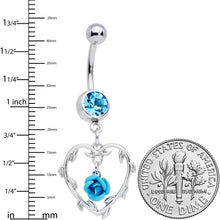 Load image into Gallery viewer, Aqua Gem Rose Heart Valentines Day Dangle Belly Ring
