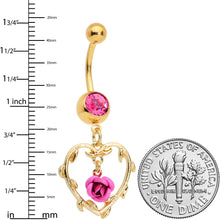 Load image into Gallery viewer, Pink Gem Gold Tone Rose Heart Valentines Day Dangle Belly Ring
