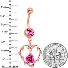 Load image into Gallery viewer, Pink Gem Rose Gold Tone Rose Heart Valentines Day Dangle Belly Ring
