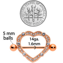 Load image into Gallery viewer, 14G 9/16 Clear Gem Rose Gold Tone Love Hearts Nipple Shield Set
