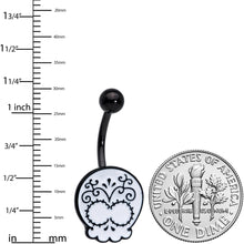 Load image into Gallery viewer, Black White Calavera Sugar Skull Belly Ring
