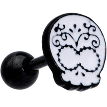 Load image into Gallery viewer, 16G 1/4 Black White Calavera Sugar Skull Cartilage Tragus
