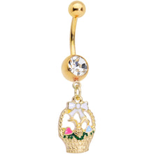 Load image into Gallery viewer, Clear Gem Gold Tone Easter Basket Dangle Belly Ring
