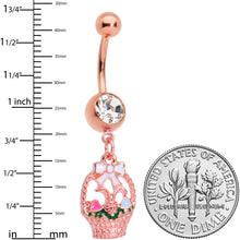 Load image into Gallery viewer, Clear Gem Rose Gold Tone Easter Basket Dangle Belly Ring
