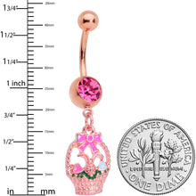 Load image into Gallery viewer, Pink Gem Rose Gold Tone Easter Basket Dangle Belly Ring
