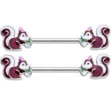 Load image into Gallery viewer, 14G 5/8 Snacking Squirrel Barbell Nipple Ring Set
