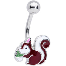 Load image into Gallery viewer, Brown White Snacking Squirrel Belly Ring
