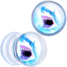 Load image into Gallery viewer, Blue Clear Red Acrylic Scary Shark Saddle Plug Set
