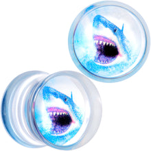 Load image into Gallery viewer, Blue Clear Red Acrylic Scary Shark Saddle Plug Set
