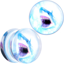 Load image into Gallery viewer, Blue Clear Red Acrylic Scary Shark Saddle Plug Set
