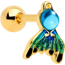 Load image into Gallery viewer, 16G 1/4 Gold Tone Blue Green Mermaid Tail Cartilage Tragus
