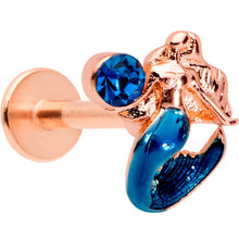 Load image into Gallery viewer, 16G 5/16 Blue Gem Rose Gold Tone Mermaid Labret Monroe Tragus
