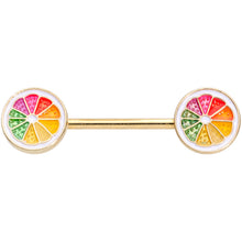将图片加载到图库查看器，14G 5/8 Gold Tone Rainbow Grapefruit Barbell Nipple Ring Set
