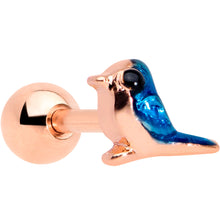 Load image into Gallery viewer, 16G 1/4 Rose Gold Tone Blue Bird Cartilage Tragus Earring
