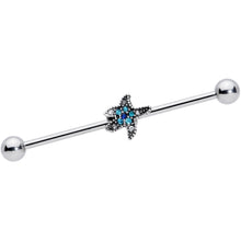 Load image into Gallery viewer, 14G Aqua Blue Clear Gem Starfish Industrial Barbell 38mm

