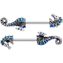 Load image into Gallery viewer, 14G 9/16 Nautical Seahorse Barbell Nipple Ring Set
