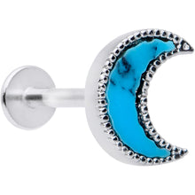 Load image into Gallery viewer, 16G 5/16  Faux Turquoise Crescent Moon Labret Tragus Monroe
