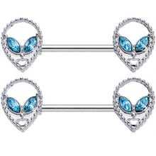 Load image into Gallery viewer, 14G 5/8 Aqua Gem Hollow Alien Barbell Nipple Ring Set
