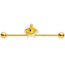 Load image into Gallery viewer, 14G Clear Yellow Gem Gold Tone Rhombus Industrial Barbell 38mm

