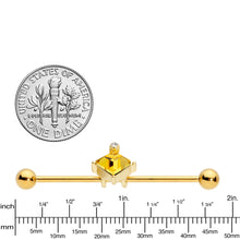 Load image into Gallery viewer, 14G Clear Yellow Gem Gold Tone Rhombus Industrial Barbell 38mm
