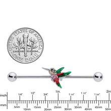 Load image into Gallery viewer, 14G Red Pink Gem Green Hummingbird Industrial Barbell 38mm
