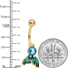 Load image into Gallery viewer, Gold Tone Blue Green Mermaid Tail Belly Ring

